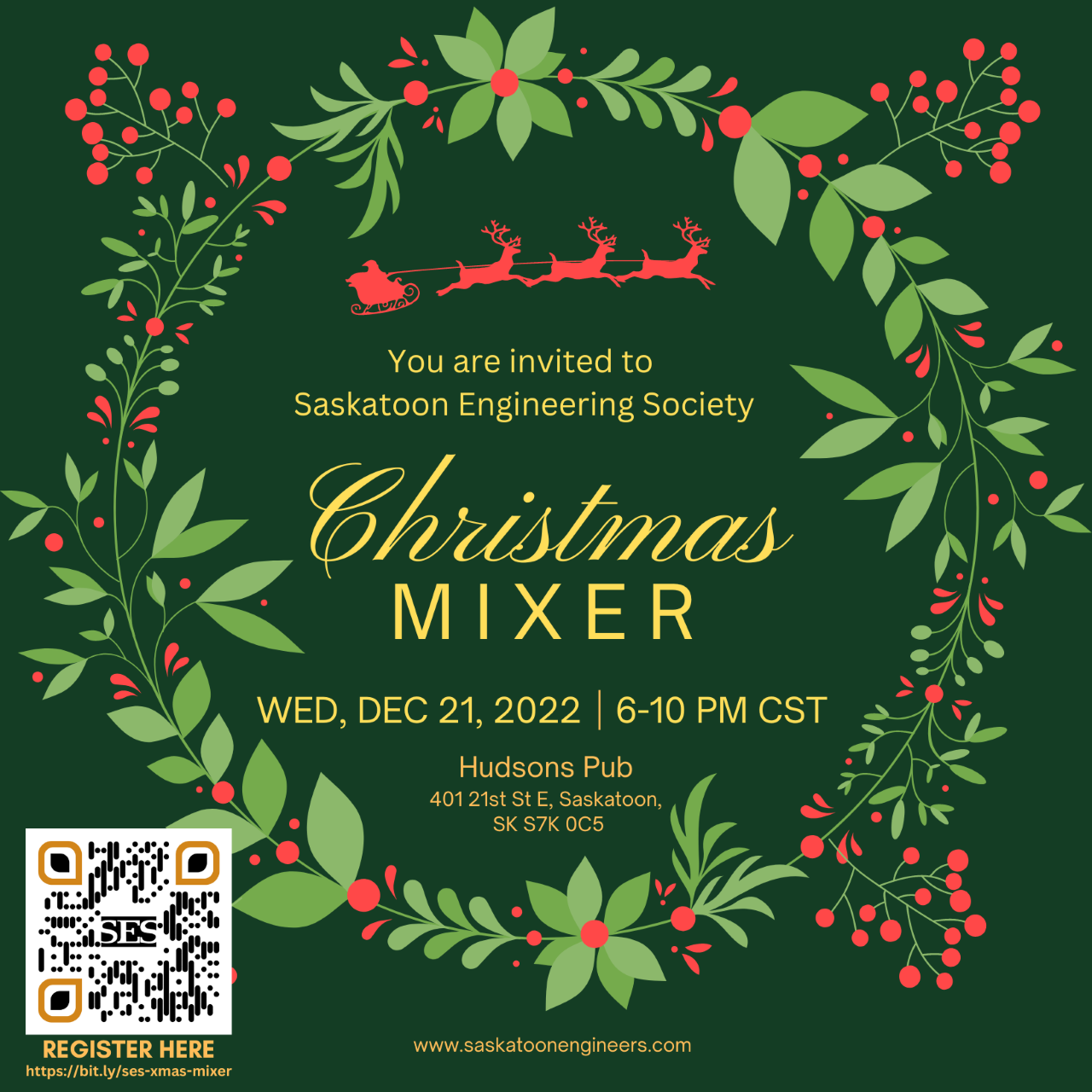 Your are invited to Saskatoon Engineering Society Christmas Mixer at Hudsons Pub